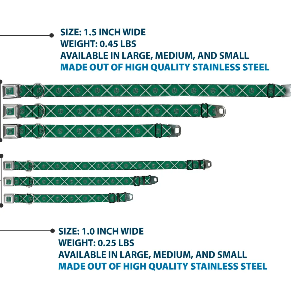 SLYTHERIN Crest Full Color Green Seatbelt Buckle Collar - Harry Potter Slytherin Crest Plaid Greens/Gray