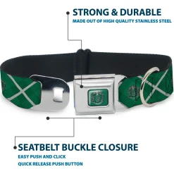 SLYTHERIN Crest Full Color Green Seatbelt Buckle Collar - Harry Potter Slytherin Crest Plaid Greens/Gray