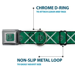 SLYTHERIN Crest Full Color Green Seatbelt Buckle Collar - Harry Potter Slytherin Crest Plaid Greens/Gray