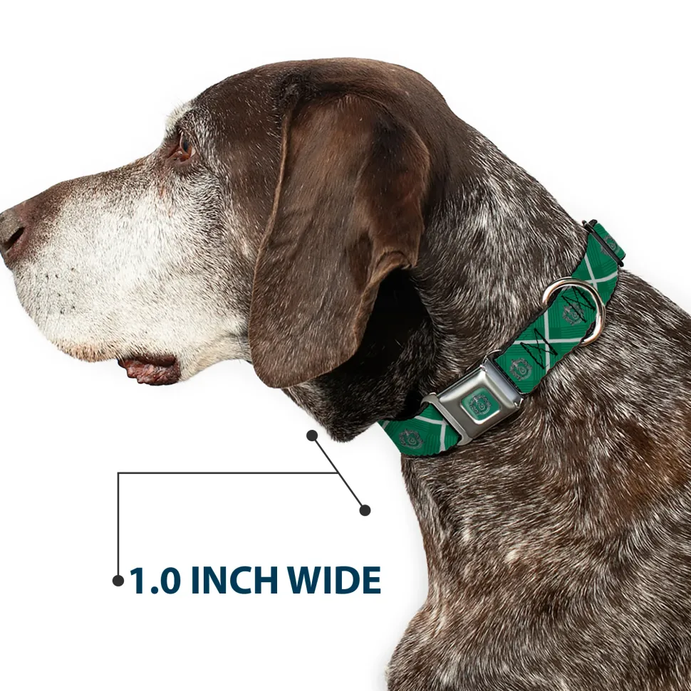 SLYTHERIN Crest Full Color Green Seatbelt Buckle Collar - Harry Potter Slytherin Crest Plaid Greens/Gray
