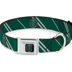 Slytherin Crest Full Color Seatbelt Buckle Collar - Slytherin Crest/Stripe5 Green/Gray