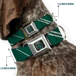 Slytherin Crest Full Color Seatbelt Buckle Collar - Slytherin Crest/Stripe5 Green/Gray