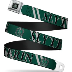 Slytherin Crest Full Color Seatbelt Belt - Harry Potter SLYTHERIN Stripe Green/Gray Webbing
