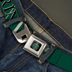 Slytherin Crest Full Color Seatbelt Belt - Harry Potter SLYTHERIN Stripe Green/Gray Webbing