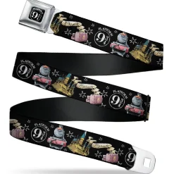Slytherin Crest Full Color Seatbelt Belt - Harry Potter PLATFORM 9 3/4 Collage Black/White Webbing