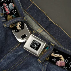 Slytherin Crest Full Color Seatbelt Belt - Harry Potter PLATFORM 9 3/4 Collage Black/White Webbing