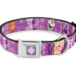 Snowflake Full Color Purple White Seatbelt Buckle Collar - Frozen Anna/Elsa/Olaf Poses/Scenes Purples