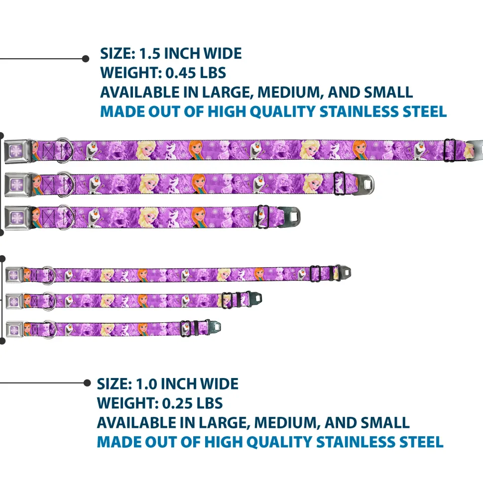 Snowflake Full Color Purple White Seatbelt Buckle Collar - Frozen Anna/Elsa/Olaf Poses/Scenes Purples
