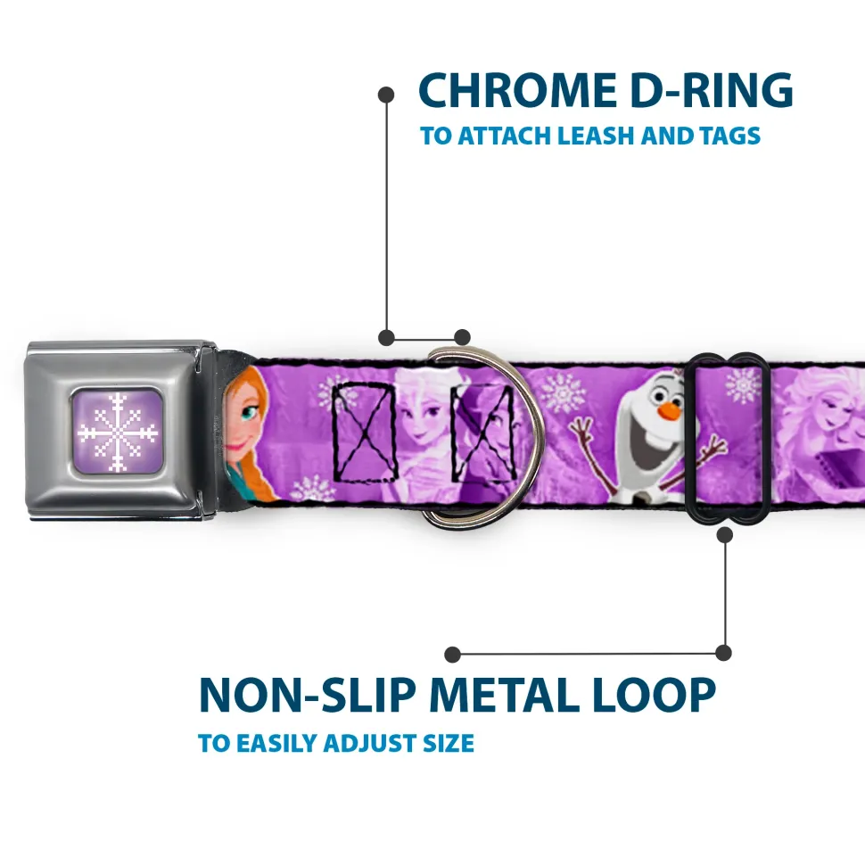 Snowflake Full Color Purple White Seatbelt Buckle Collar - Frozen Anna/Elsa/Olaf Poses/Scenes Purples
