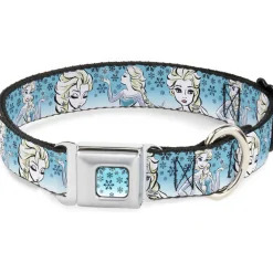 Snowflakes Frozen Art Collection Full Color Blues/White Seatbelt Buckle Collar - Anna/Snowflakes Frozen Art Collection Poses