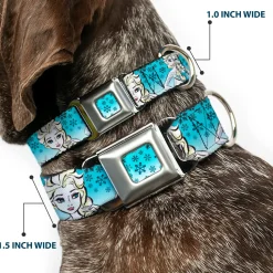 Snowflakes Frozen Art Collection Full Color Blues/White Seatbelt Buckle Collar - Anna/Snowflakes Frozen Art Collection Poses