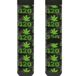 Sock Pair - Polyester - 420 Pot Leaf Black Smoke Green - CREW