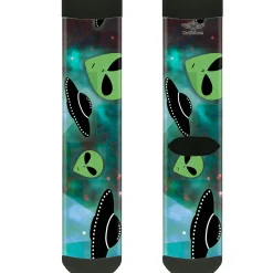Sock Pair - Polyester - Aliens & UFO's Galaxy/Green/Black/White - CREW