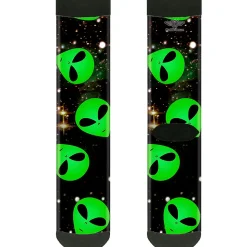 Sock Pair - Polyester - Aliens Head Scattered Galaxy2/Green/Black - CREW