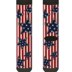 Sock Pair - Polyester - Americana Stars & Stripes Red White Blue White - CREW