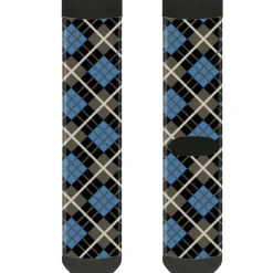 Sock Pair - Polyester - Argyle Black Gray Turquoise - CREW