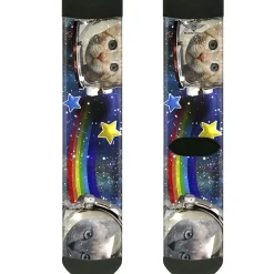 Sock Pair - Polyester - Astronaut Cats in Space/Rainbows/Stars - CREW