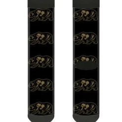 Sock Pair - Polyester - California Grizzly Bear Outline Black Brown - CREW
