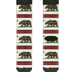 Sock Pair - Polyester - California Flag Bear Weathered White - CREW
