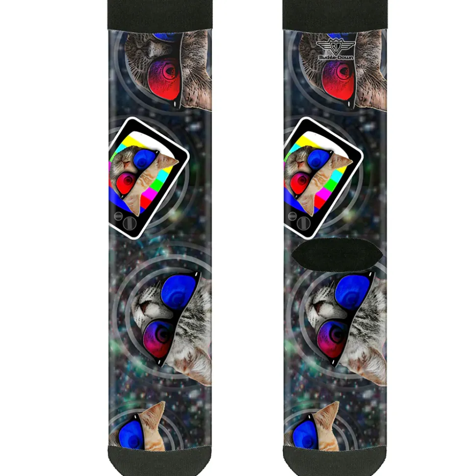 Sock Pair - Polyester - 3-D TV Cats in Space - CREW