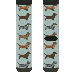 Sock Pair - Polyester - Dachshund 4-Dogs Paws Aquas - CREW