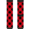 Sock Pair - Polyester - Diagonal Buffalo Plaid Black Red - CREW
