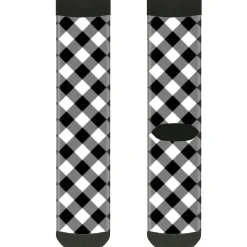 Sock Pair - Polyester - Diagonal Buffalo Plaid Black White - CREW