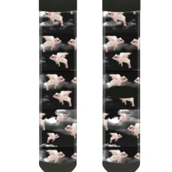 Sock Pair - Polyester - Flying Pigs Black White Pink - CREW