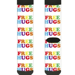 Sock Pair - Polyester - FREE HUGS White Multi Color - CREW