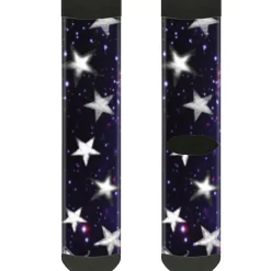 Sock Pair - Polyester - Glowing Stars in Space Black Purple White - CREW