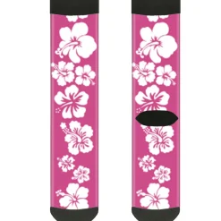 Sock Pair - Polyester - Hibiscus Neon Pink White - CREW