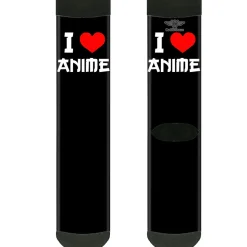 Sock Pair - Polyester - I "Heart" ANIME Bold Black/White/Red - CREW