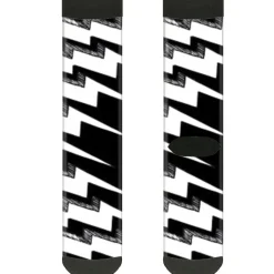 Sock Pair - Polyester - Lightning Bolts Sketch Black White - CREW