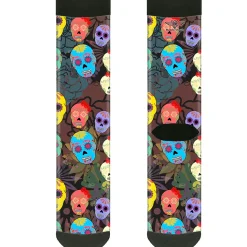 Sock Pair - Polyester - Painted Sugar Skulls & Flowers Collage - CREW