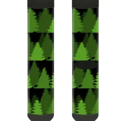 Sock Pair - Polyester - Pine Tree Silhouettes Black Greens - CREW