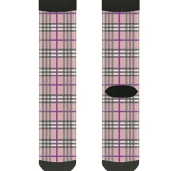 Sock Pair - Polyester - Plaid Pink - CREW