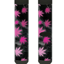 Sock Pair - Polyester - Pot Leaves Smoke Black Pink White - CREW