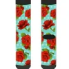 Sock Pair - Polyester - Red Roses Polka Dots Turquoise - CREW