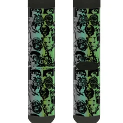 Sock Pair - Polyester - Retro Monster Aqua Black - CREW