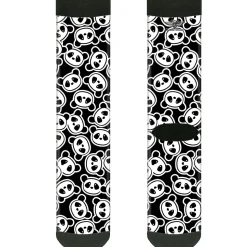 Sock Pair - Polyester - Scattered Panda Bear Cartoon2 Black/White - CREW