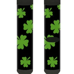 Sock Pair - Polyester - St. Pat's Clovers Scattered2 Black Green - CREW