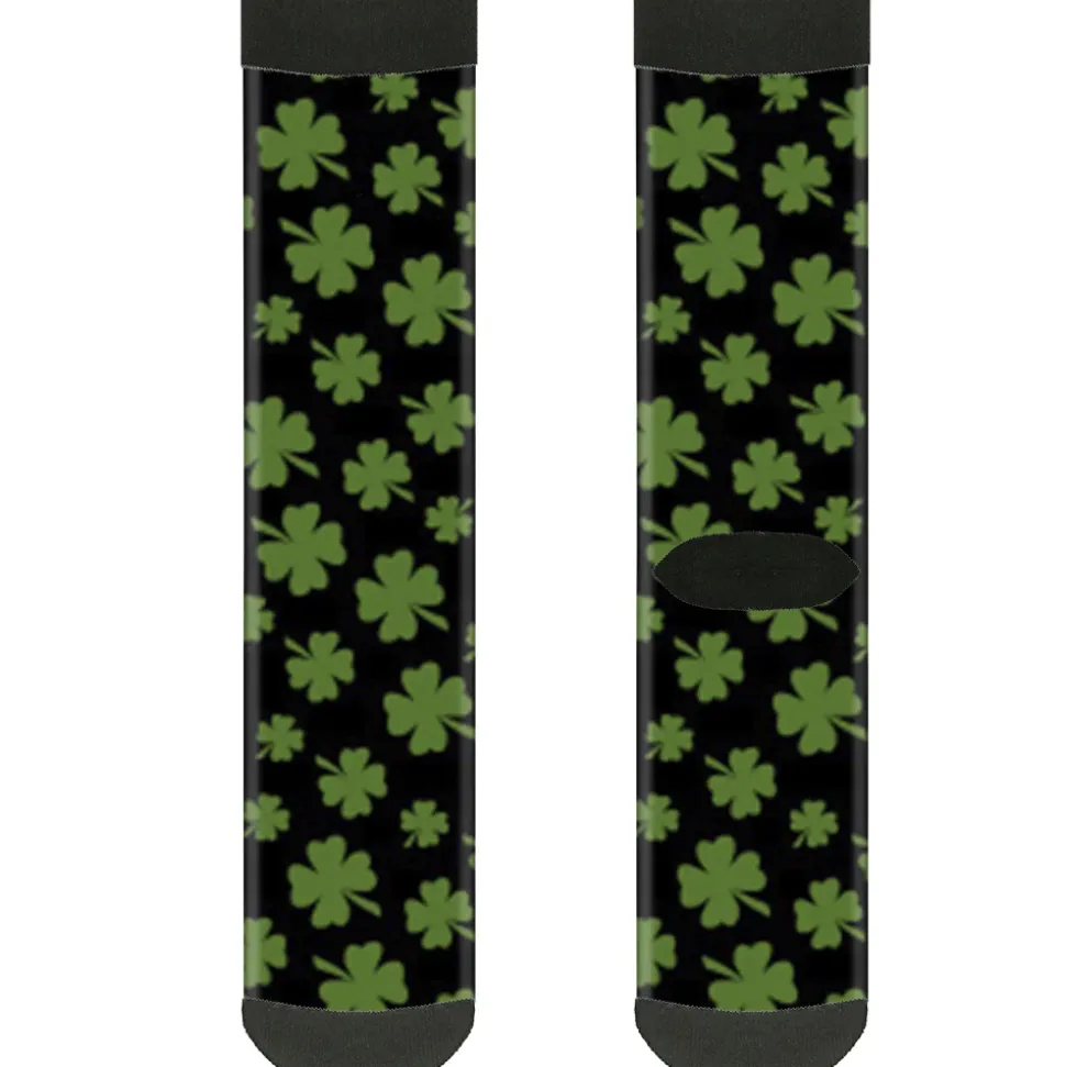 Sock Pair - Polyester - St. Pat's Clovers Scattered Black Green - CREW