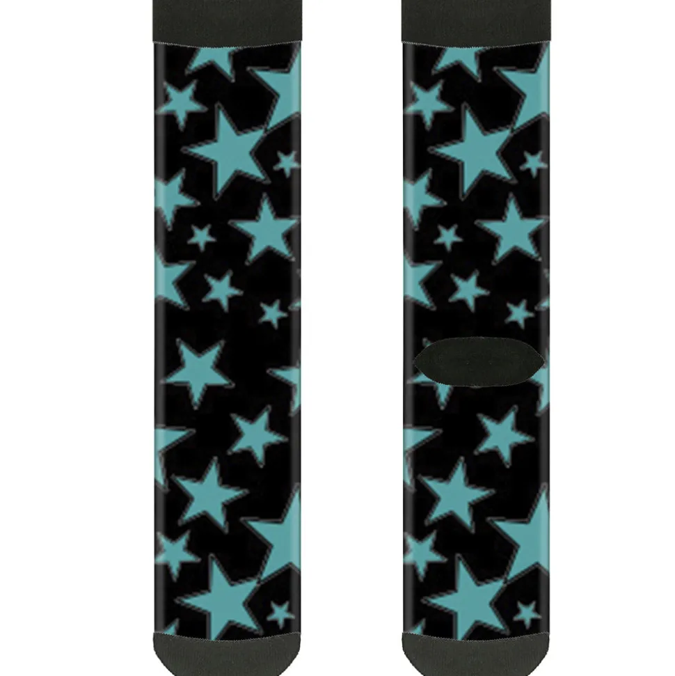 Sock Pair - Polyester - Stars Multi Stars Black Turquoise - CREW