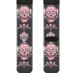 Sock Pair - Polyester - Sugar Skulls Gray Pink - CREW