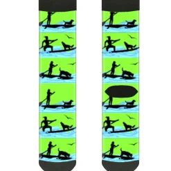 Sock Pair - Polyester - SUP w Dog Neon Green Blues Black - CREW