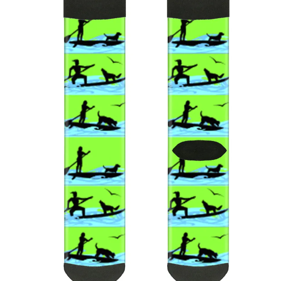 Sock Pair - Polyester - SUP w Dog Neon Green Blues Black - CREW
