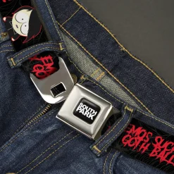 SOUTH PARK Title Logo Full Color Black/White Seatbelt Belt - South Park Goth Firkle EMOS SUCKS MY GOTH BALLS! Black/Gray/Red Webbing