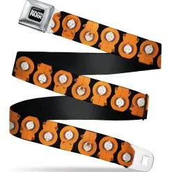 SOUTH PARK Title Logo Full Color Black/White Seatbelt Belt - South Park Kenny Flip Poses Black Webbing