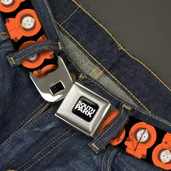 SOUTH PARK Title Logo Full Color Black/White Seatbelt Belt - South Park Kenny Flip Poses Black Webbing