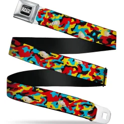 SOUTH PARK Title Logo Full Color Black/White Seatbelt Belt - South Park Cartman Camo Black/Red/Yellow/Blue Webbing